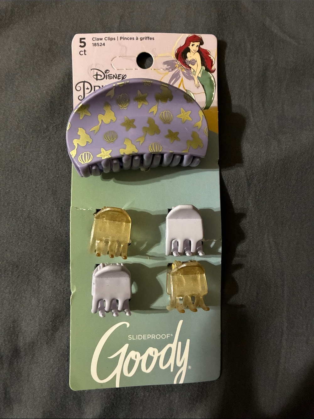NEW! Disney x Goody Purple and Gold Ariel Seashell Hair Claw Clip Set